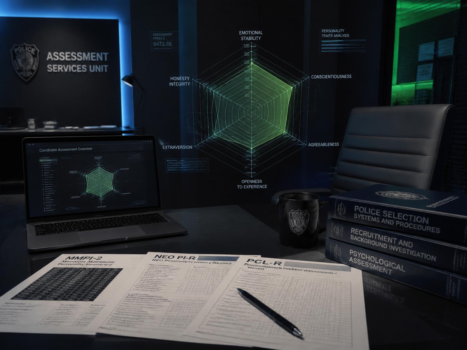 Simulador de teste psicotécnico com gráfico radar de personalidade
